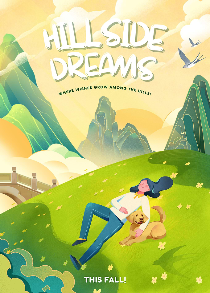 Hillside Dreams Illustrated Poster