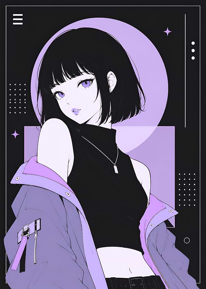 Anime Girl in Purple Streetwear