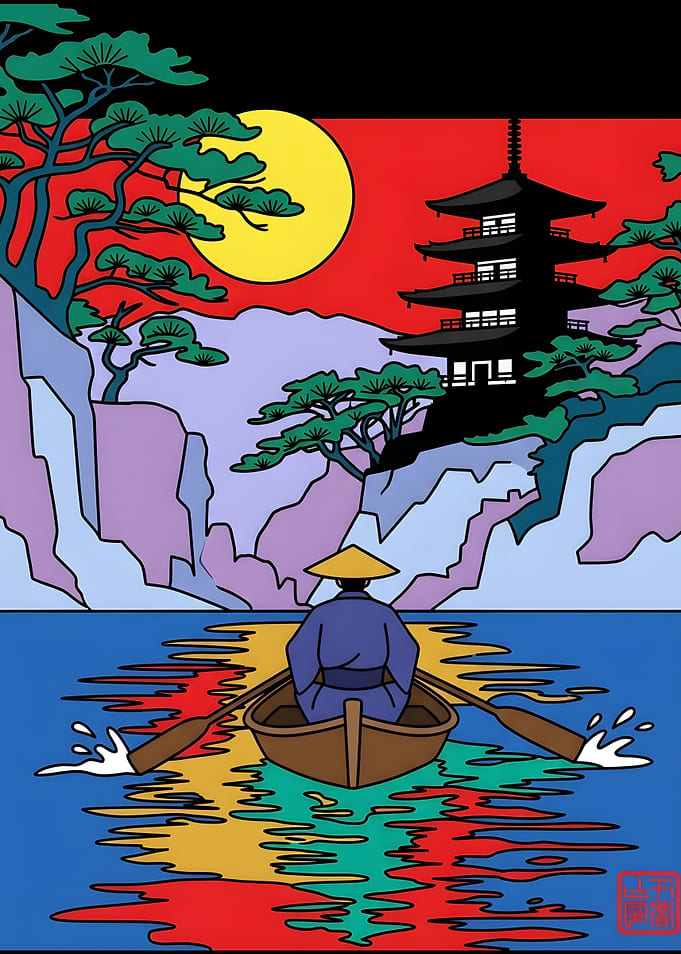 Rowing Towards a Japanese Pagoda