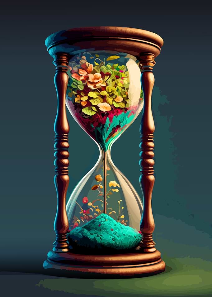 Hourglass with Blooming Flowers