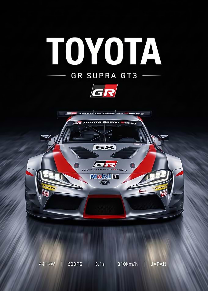 sleek Toyota GR Supra GT3 Racing Car poster