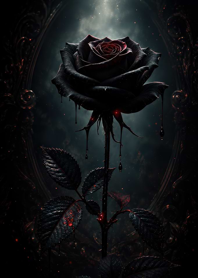 Gothic Dark Rose with Dripping Liquid