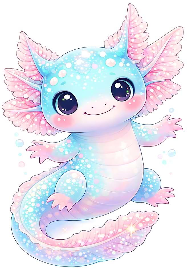Cute Pastel Sparkly Axolotl Illustration