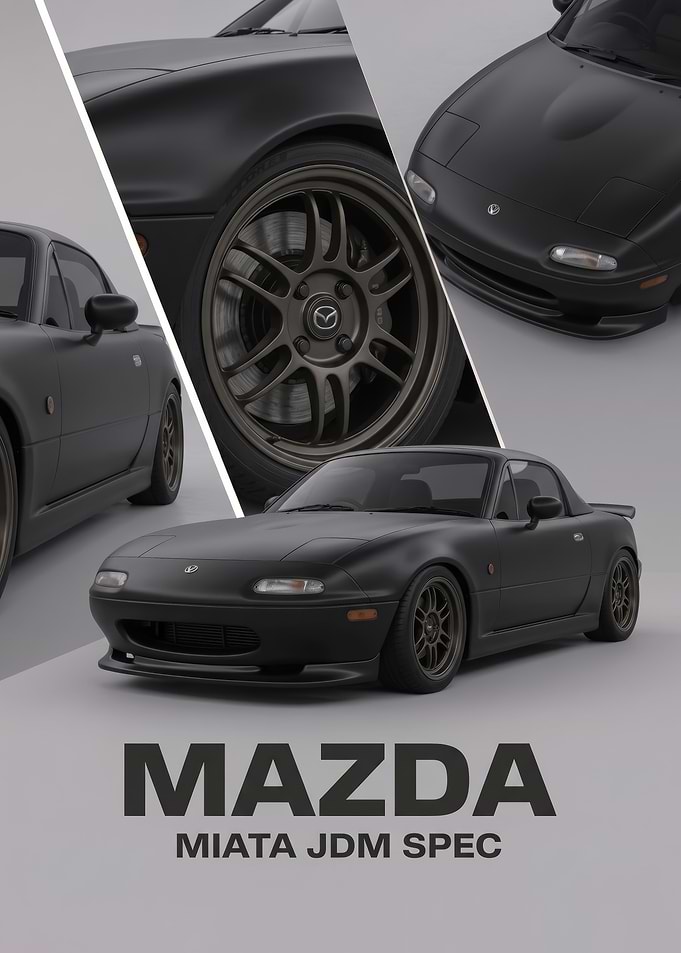 black sleek iconic Mazda Miata car Poster