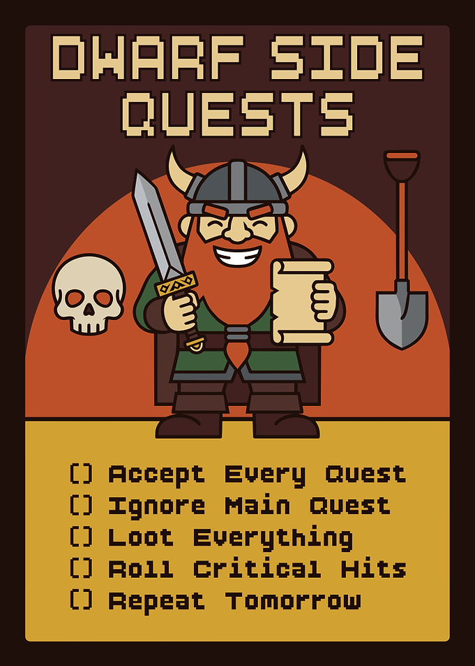 Funny RPG Dwarf Side Quests Pixel Art
