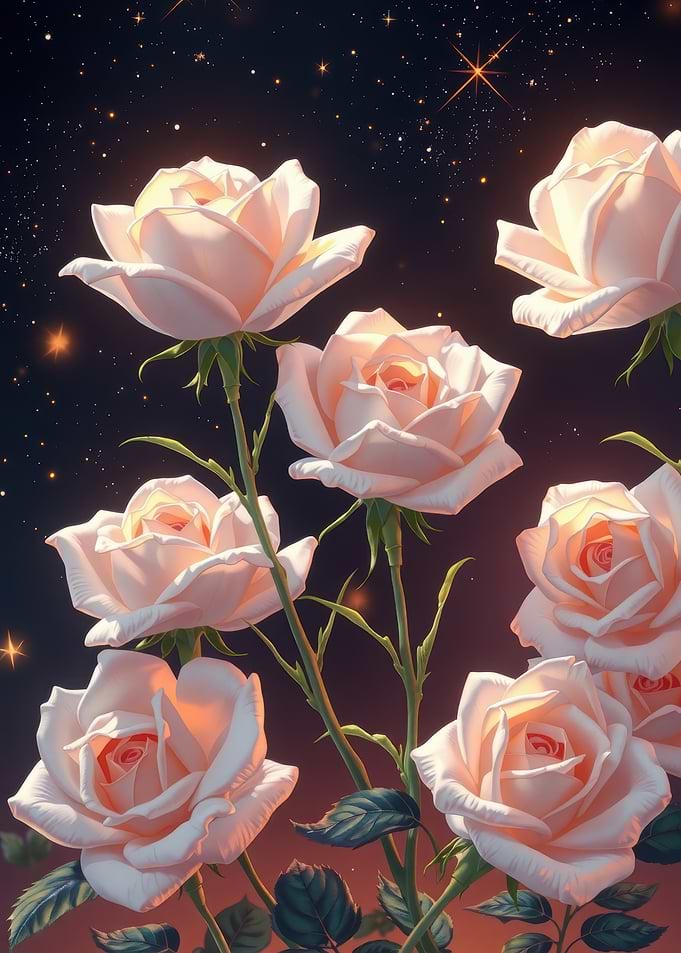 Glowing Pale Pink Roses at Night