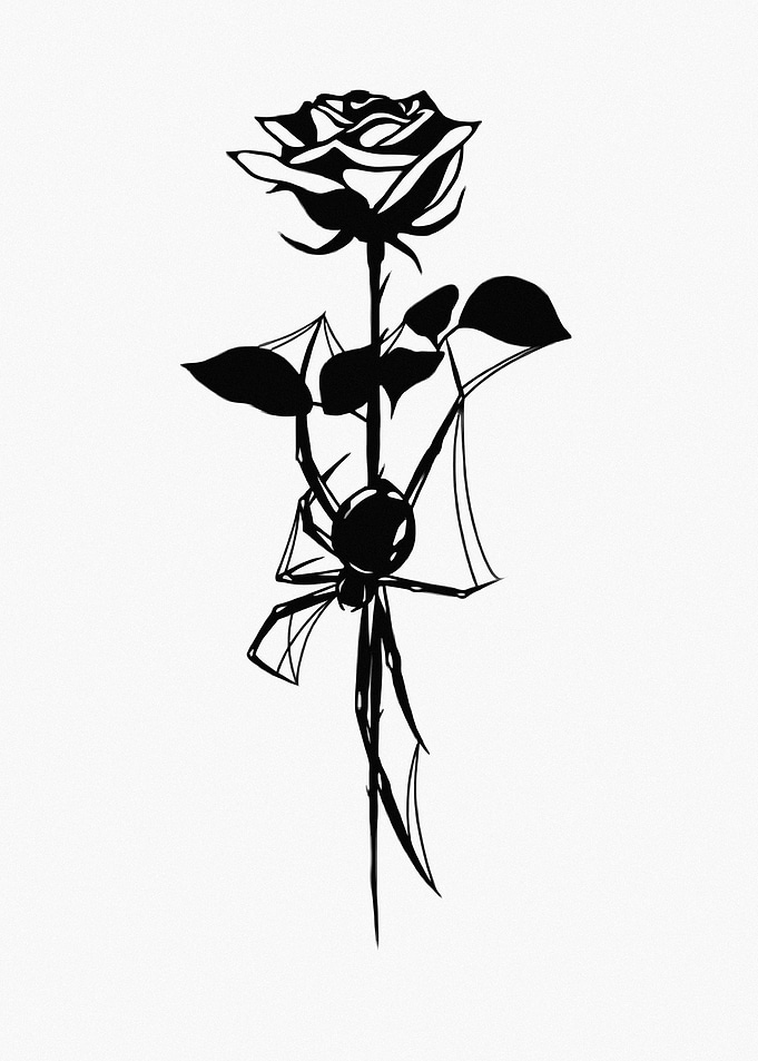 Black and White Spider Rose Tattoo