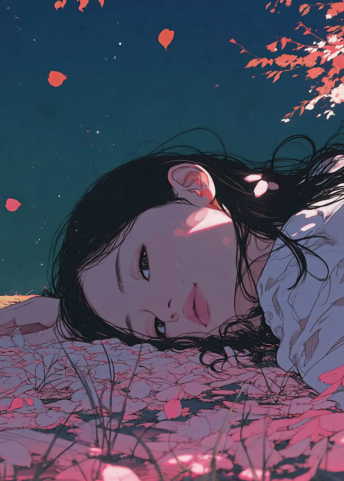 Girl Resting Under Cherry Blossoms