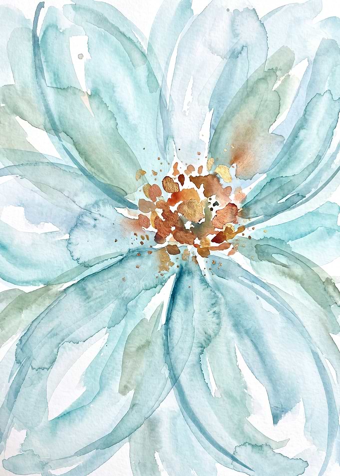Abstract Watercolor Teal Flower Painting