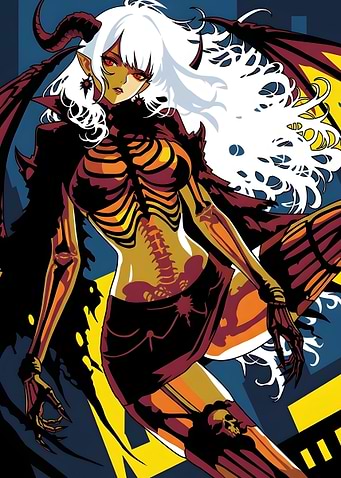 Anime Demon Girl with Skeleton Design