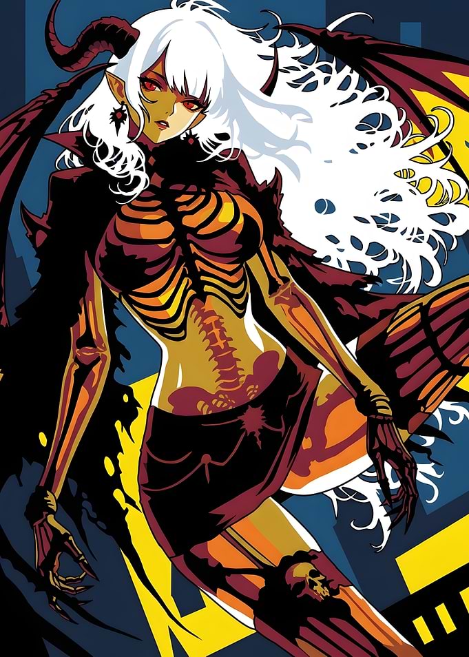 Anime Demon Girl with Skeleton Design