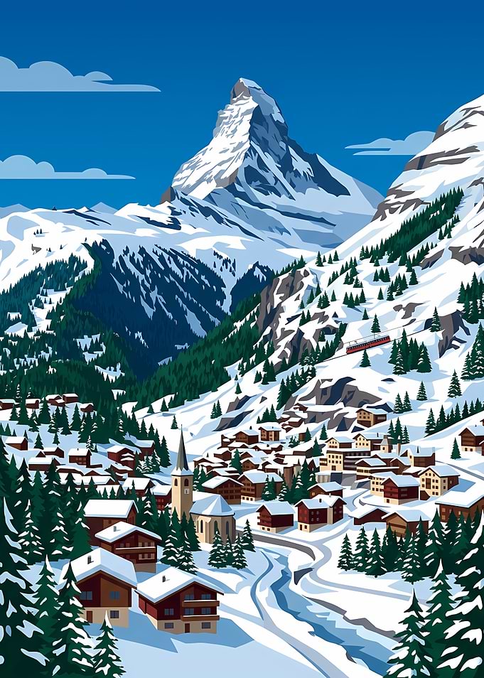 Winter Village Beneath the Matterhorn