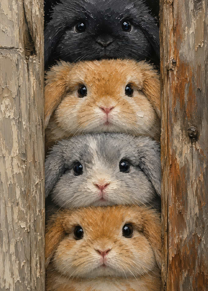 Stack of Four Cute Bunnies
