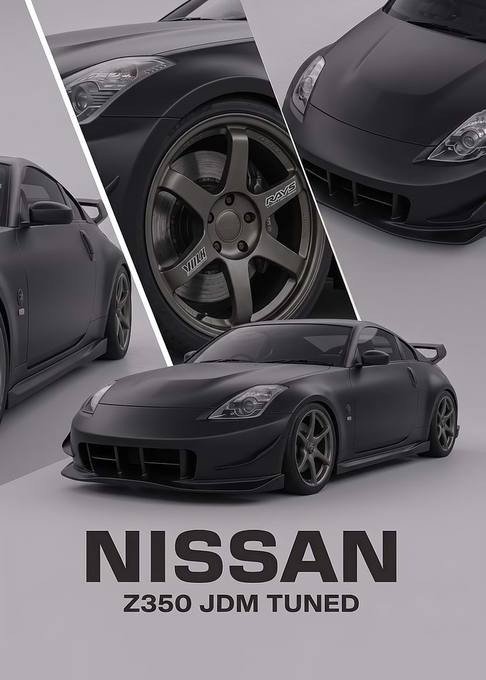 black sleek Nissan 350Z JDM Tuned Poster