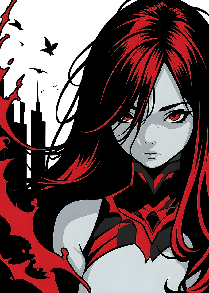Anime Girl with Red and Black Hair