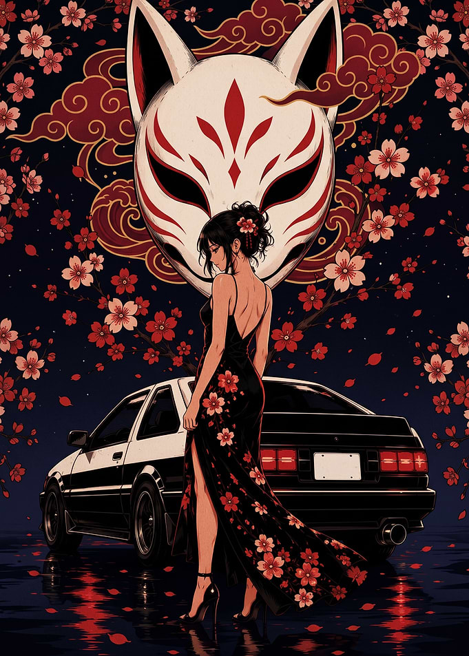 Woman with Kitsune Mask and AE86