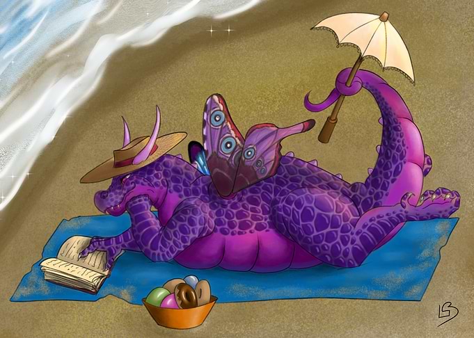 Purple Dragon Relaxing on Beach