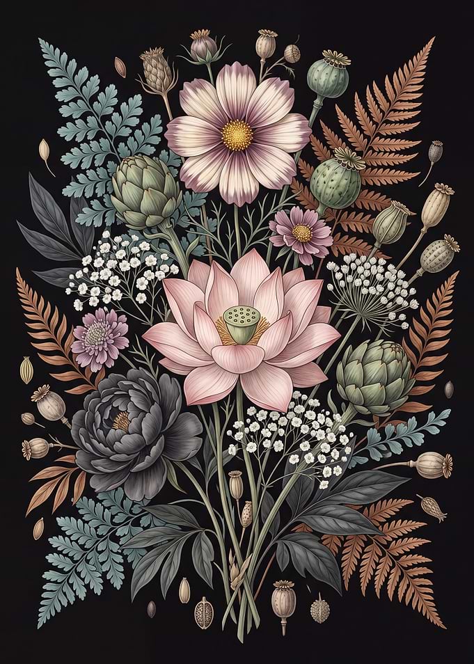 Botanical Floral Arrangement Illustration