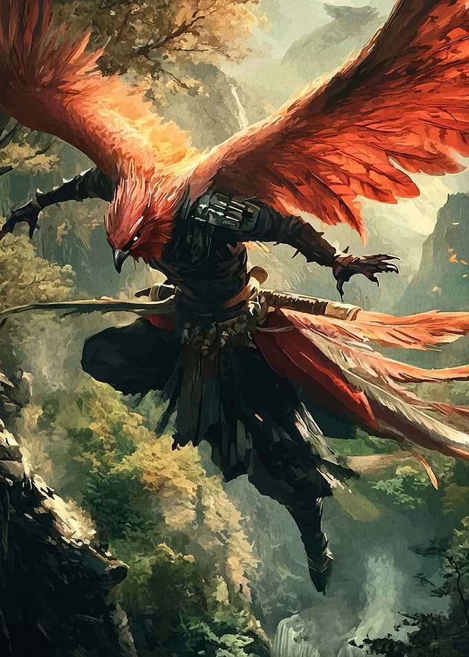 Tengu Warrior with Fiery Wings