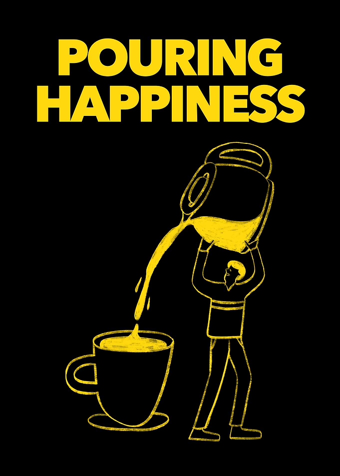 Pouring Happiness Coffee Illustration