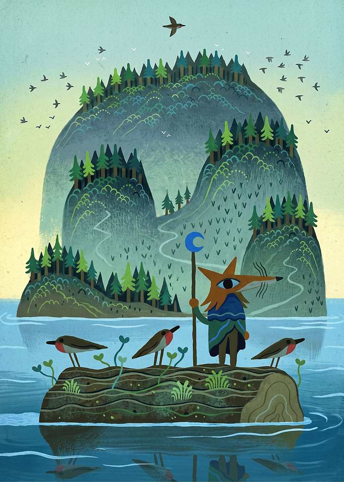Fox Traveler on a Floating Log