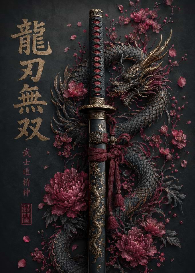 Dragon Katana with Floral Accents