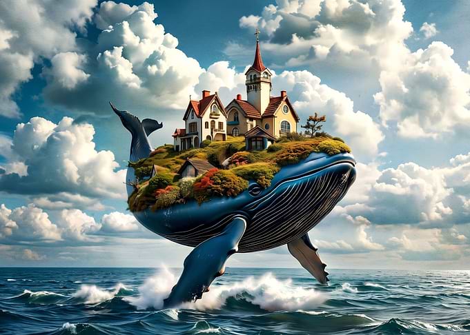 Whale Carrying a Magical Village