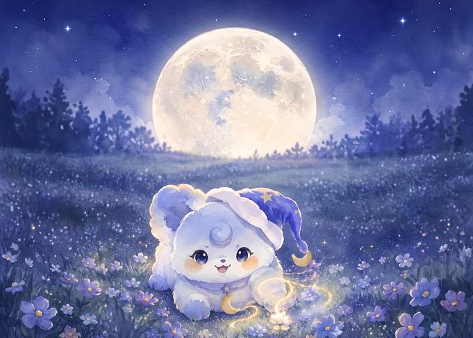 Cute Magical Creature Under Full Moon