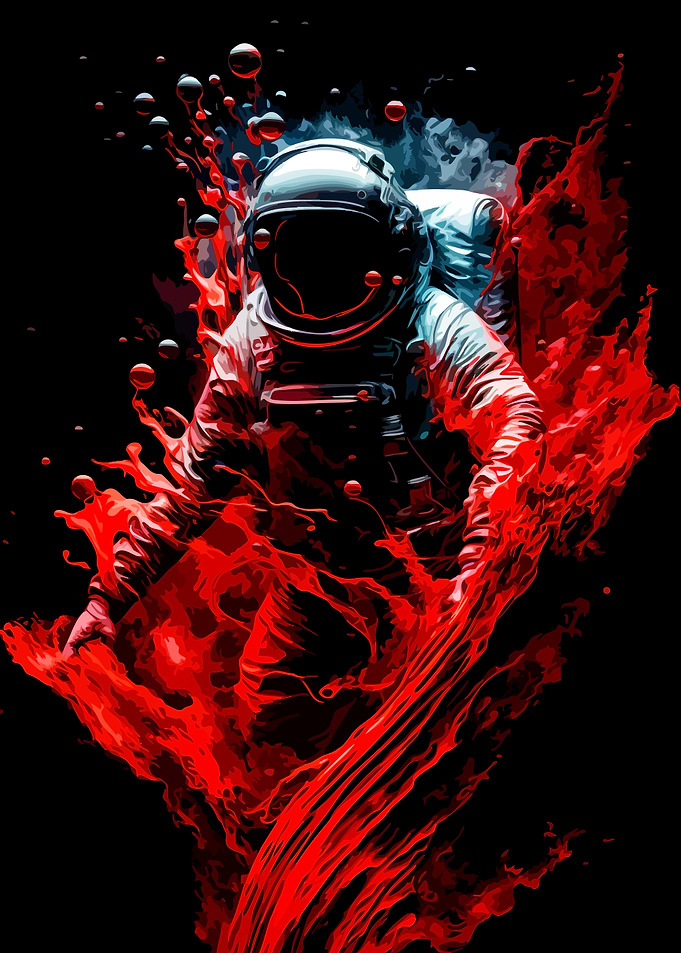 Astronaut Emerging from Red Liquid