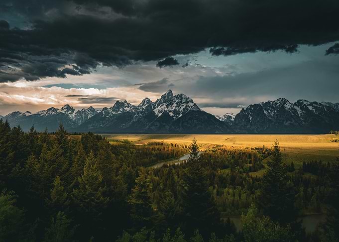 Grand Teton Mountains dark clouds