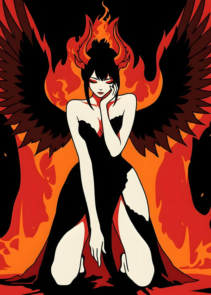 Fiery Fallen Angel Anime Illustration