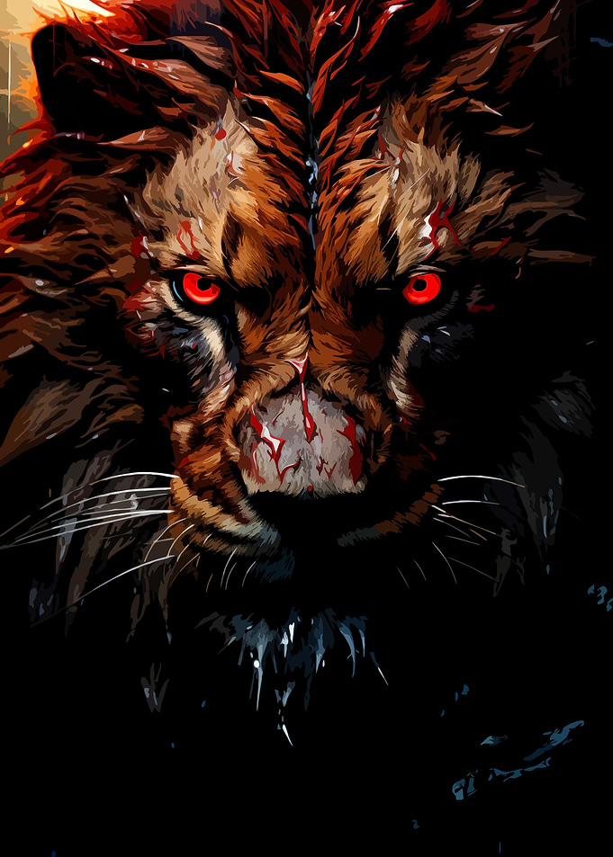 Fierce Red-Eyed Lion Portrait