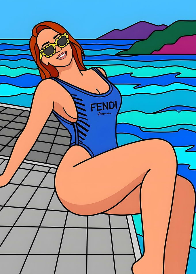 Stylish Woman in Fendi Swimsuit