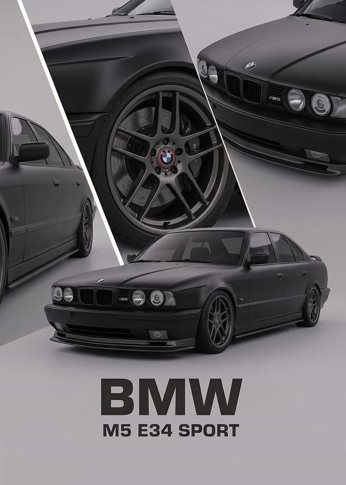black sleek BMW M5 E34 Sport Poster