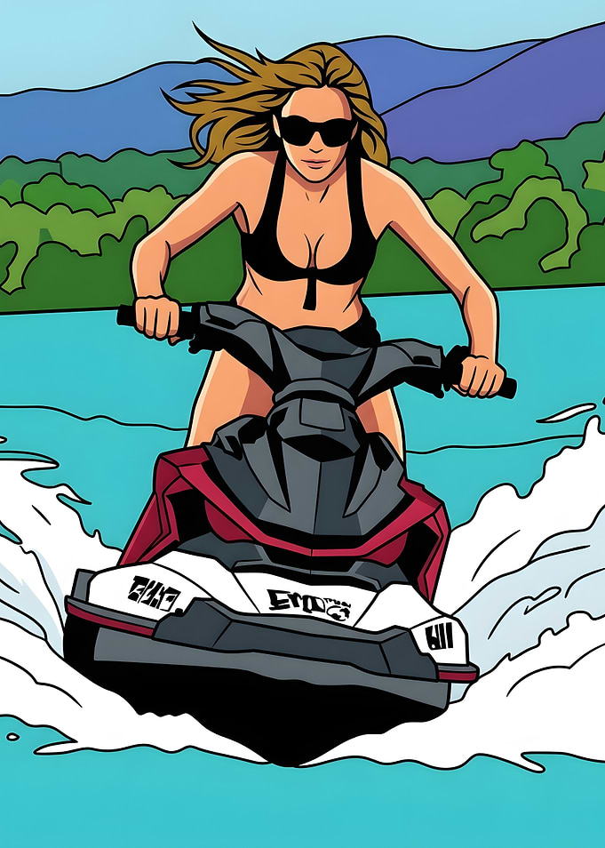 Woman Riding Jet Ski Illustration