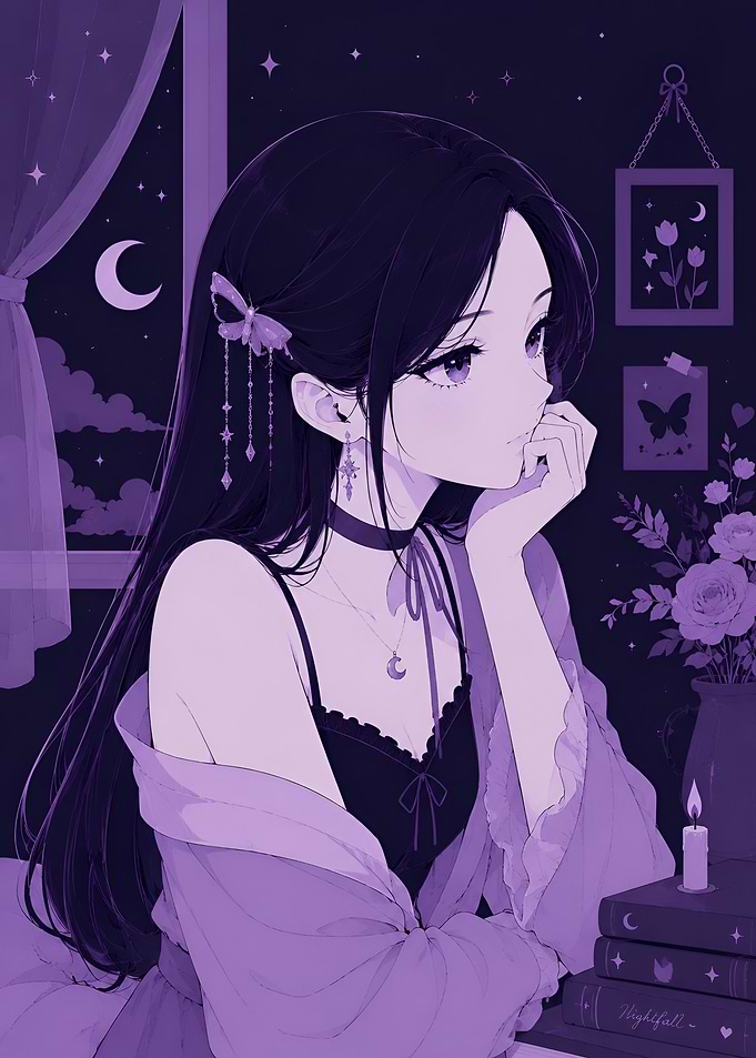 Anime Girl in Purple Night