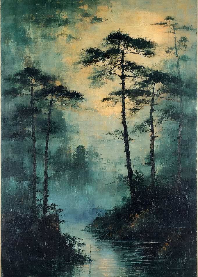 Misty Forest Landscape Oil Painting