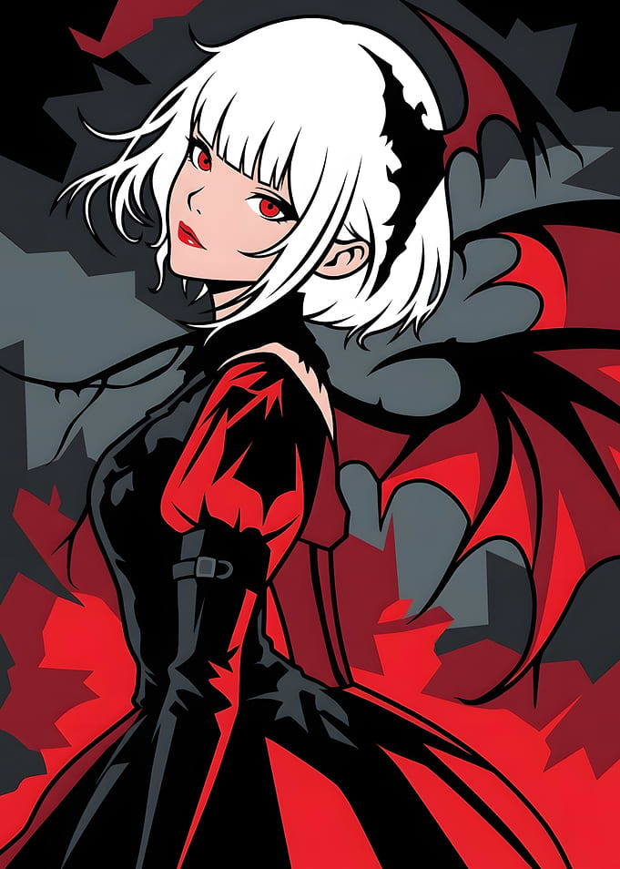 Anime Demon Girl with Red Wings