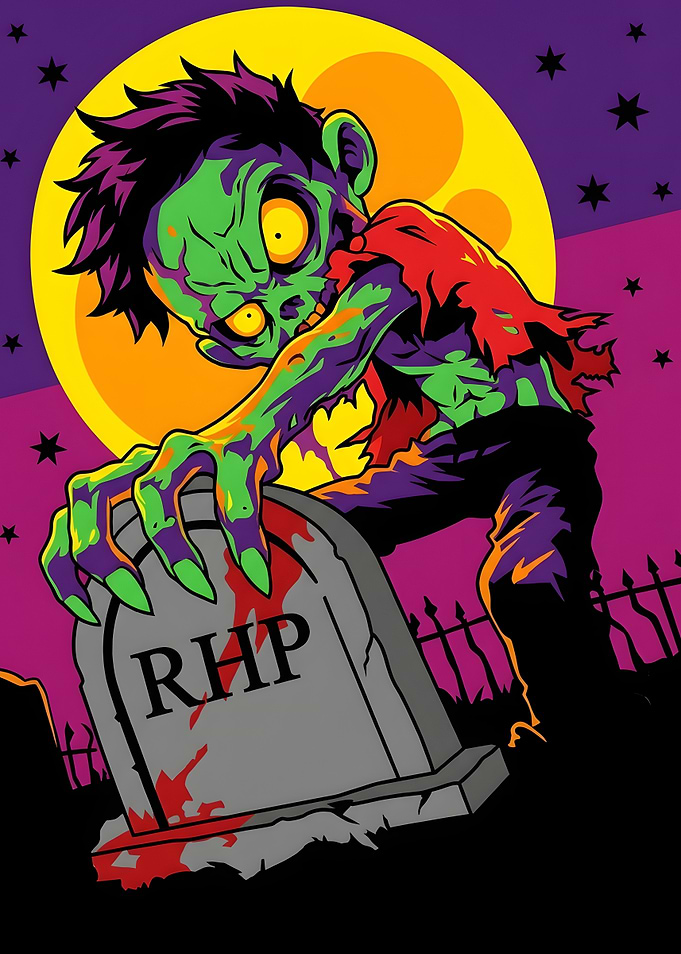 Cartoon Zombie Rising from Grave