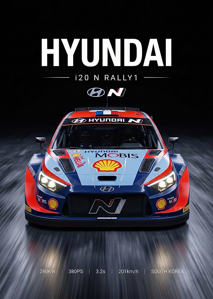 sleek Hyundai i20 N Rally1 Car Poster