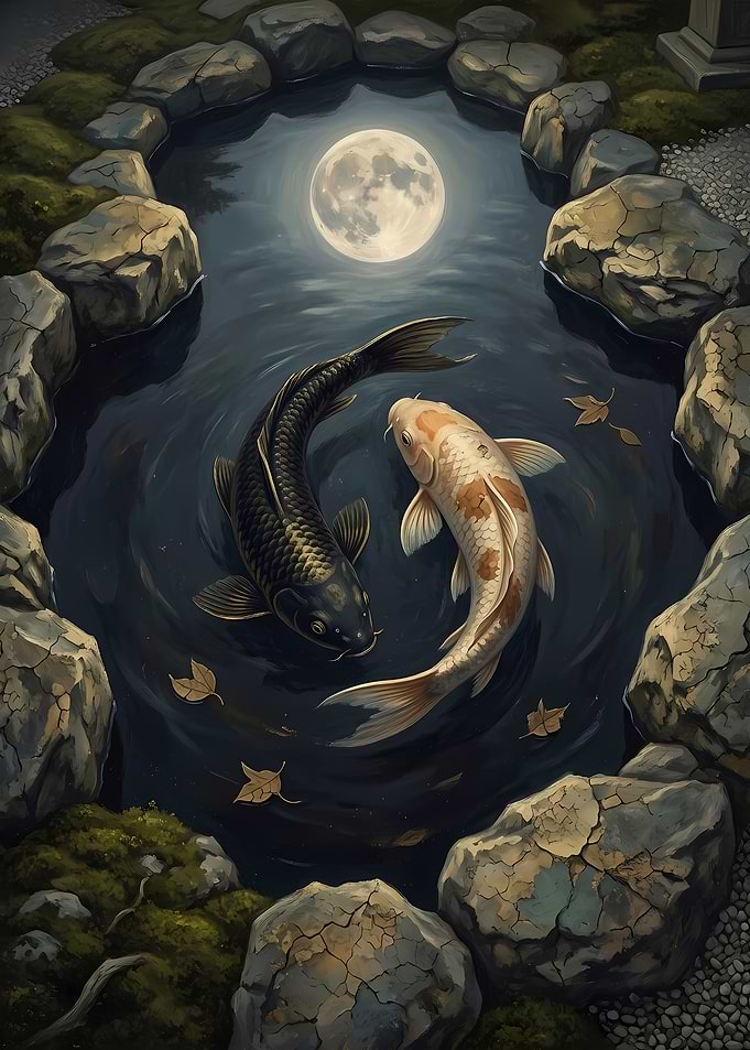 Koi Fish Yin Yang Moon Pond