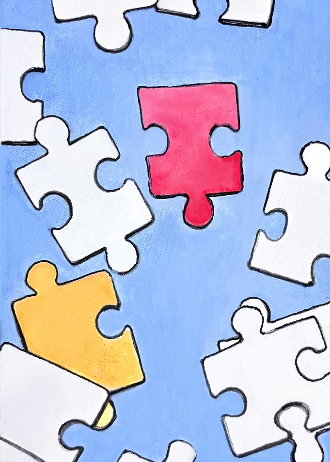 Abstract Puzzle Pieces on Blue Background