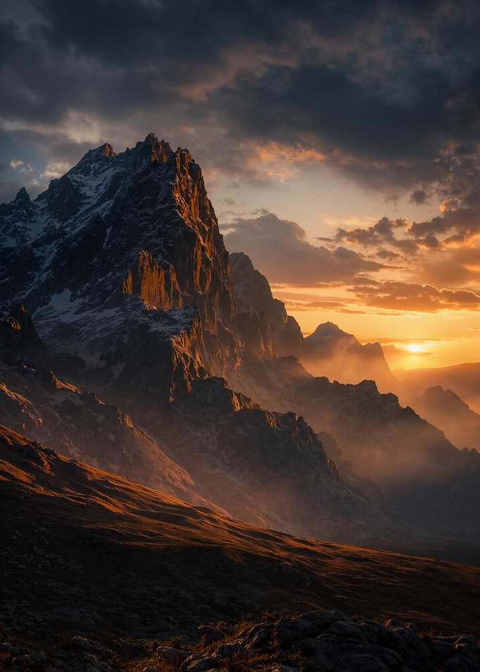 Golden Sunset Over Rugged Mountains