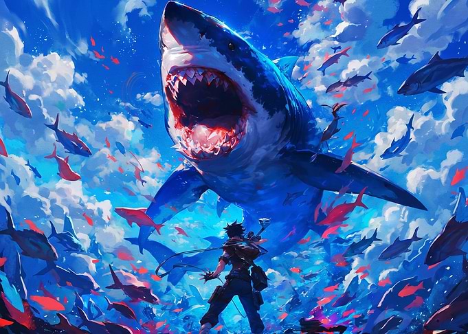 Giant Shark in Sky Anime Art