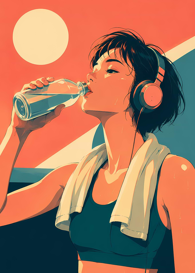 Athletic Woman Drinking Water Illustration