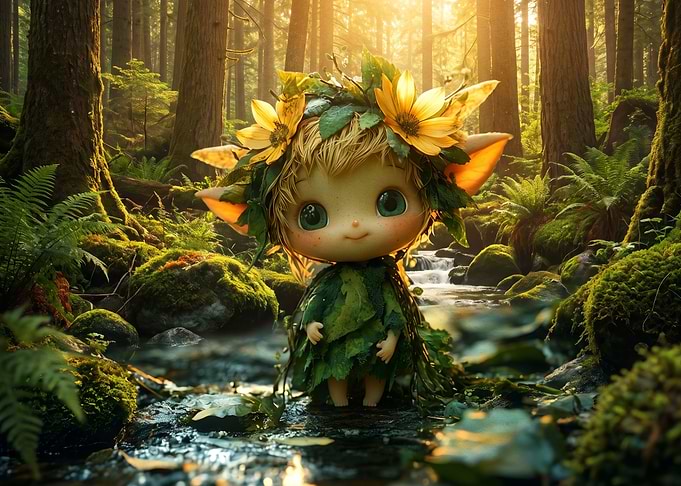 Cute Forest Sprite in Enchanted Stream