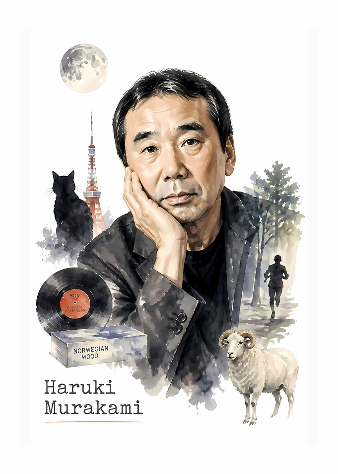Haruki Murakami Literary Portrait Illustration