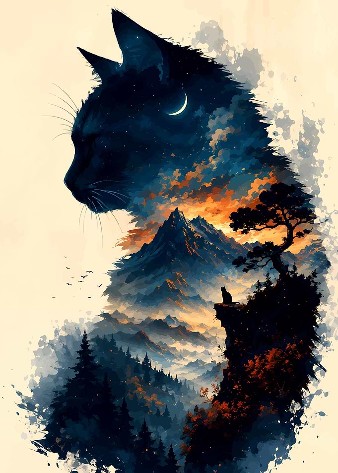 Double Exposure Cat Mountain Landscape