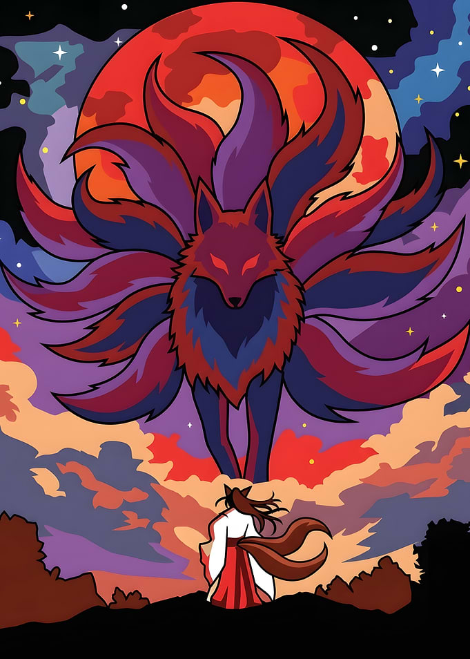 Nine-Tailed Fox Spirit and Shrine Maiden