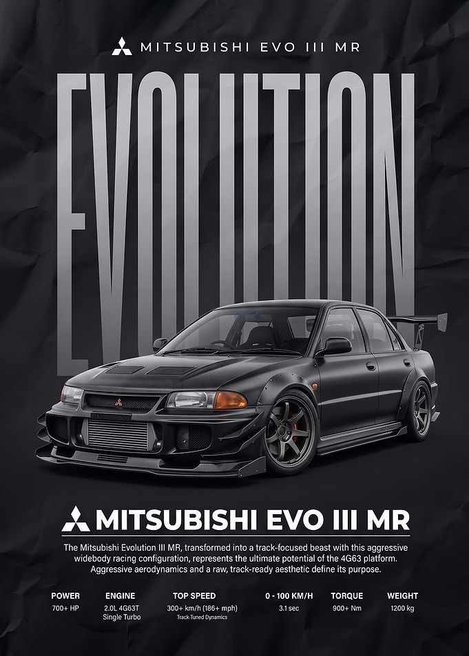 black sleek Mitsubishi Evo III MR car Poster